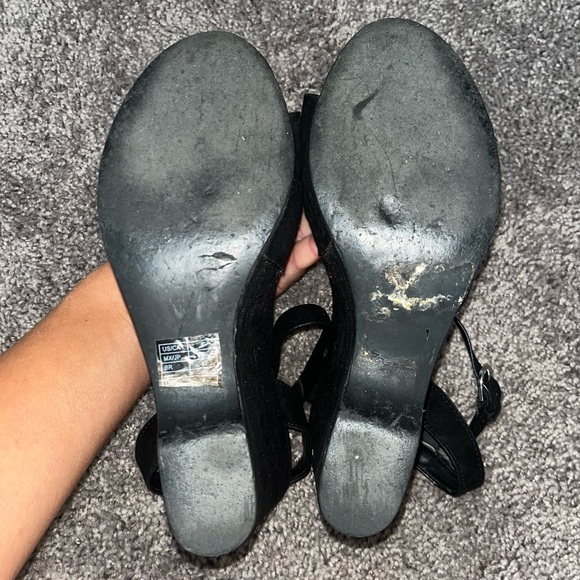 Black Suede Open Toe Wedges - Picture 7 of 7